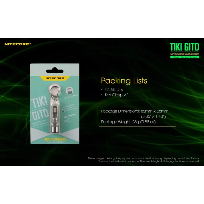 Nitecore TIKI GITD lanterna, série T, 300 lúmenes