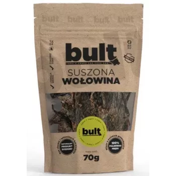 Snack para cães BULT Eko Carne de vaca seca 70 g — snack de carne de vaca desidratada de um só ingrediente para cães, proteína 67,2%, gordura 15,7%