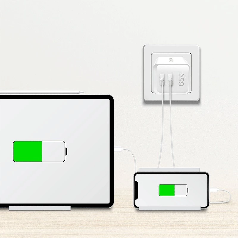 Adaptador de tomada USB duplo 65W, 2xUSB-C, branco