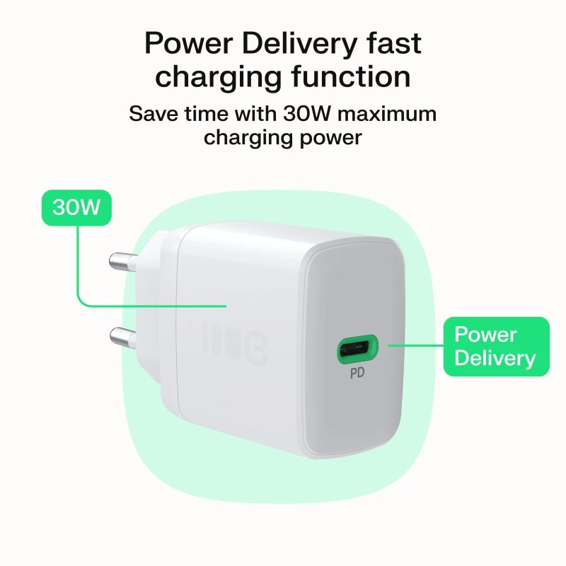 Fonte de alimentação Green Cell PowerSource Solo30 30W branca — carregador USB-C, 30 W de potência de saída