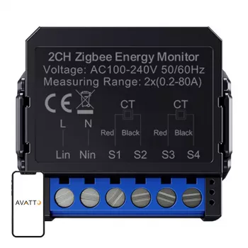 Contador de energia bidirecional inteligente Avatto ZWPM16-2 ZigBee — monitorização de energia para consumo e produção
