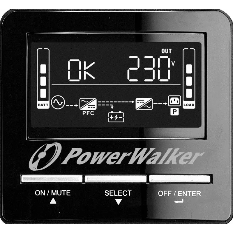 Fonte de alimentação ininterrupta PowerWalker VI 1100 CW FR, Line-Interactive, 1,1 kVA (770 W), LCD, EPO, RS-232