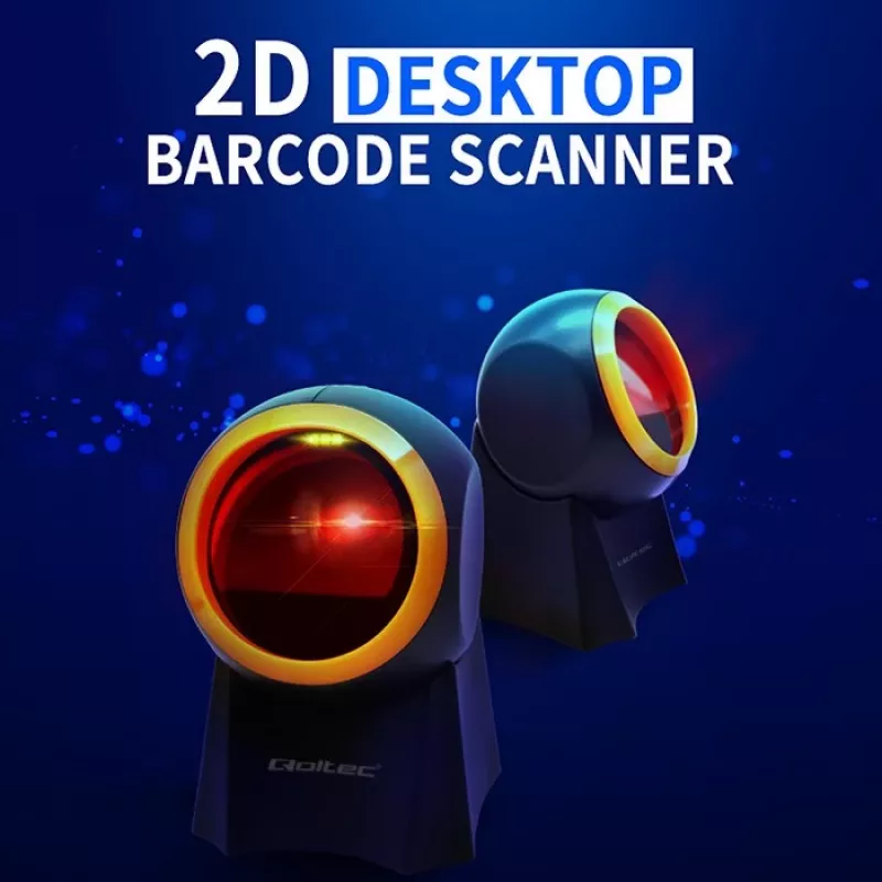 Qoltec 50857 leitor de códigos de barras de secretária com fio, 1D/2D, QR, USB, cabo de 1,75 m