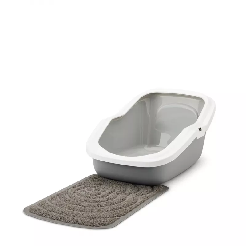 Savic Aseo caixa de areia aberta para gatos, 56 x 39 x 27,5 cm, cinzenta com rebordo branco