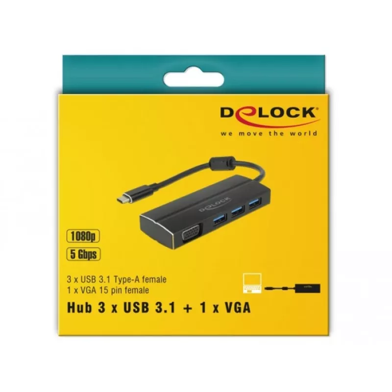 Dock para portátil DeLOCK 63932 USB 3.2 Gen 1 Type-C preto