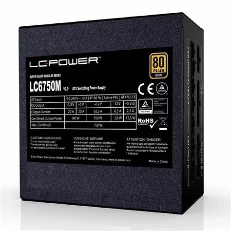 LC-Power Super Silent LC6750M V3.0 750W 80Plus Gold ventoinha de 135mm retail - Fonte de alimentação para PC/servidor - ATX