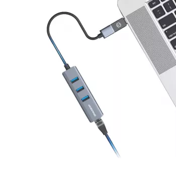 Hub USB GRAUGEAR G-HUB31L-A — host USB 3.2 Gen 1 Type-A, 3 portas USB 3.2 Gen 1 Type-A + RJ-45, 5000 Mbit/s