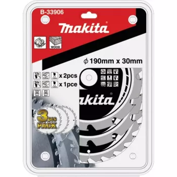 Conjunto de lâminas de serra circular MAKFORCE B-33906, Ø 190mm, 12Z / 24Z (3 peças, furo 30mm)
