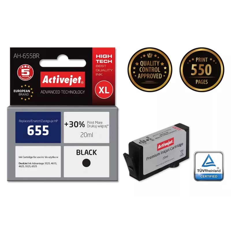 Tinteiro Activejet AH-655BR (substituto para HP 655 CZ109AE; Premium; 20 ml; preto)