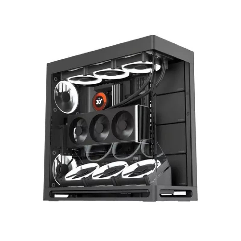 Caixa de PC HAVN HS 420 VGPU, Midi-Tower, E-ATX, vidro temperado, cabo riser PCIe-5.0 - preto