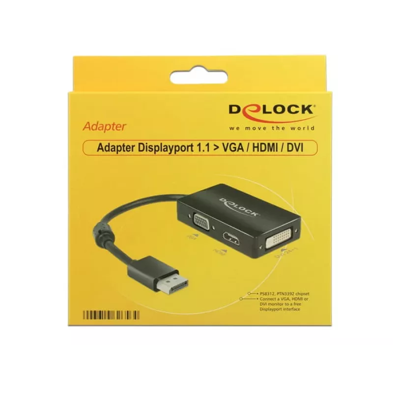 DeLOCK 0,16 m DisplayPort/VGA+HDMI+DVI VGA (D-Sub)+ HDMI + DVI preto
