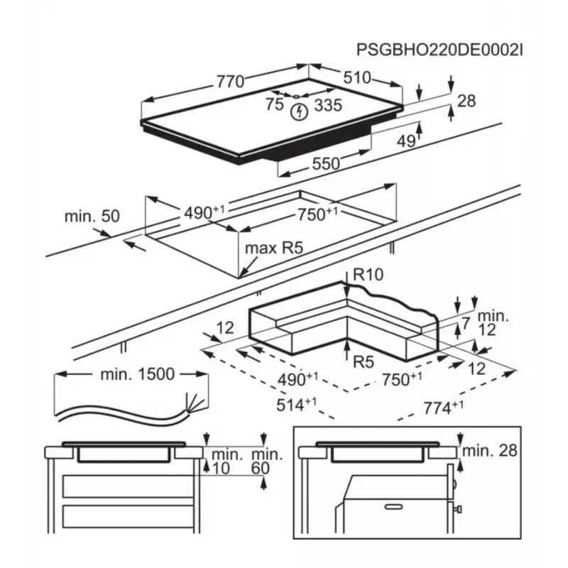 Placa de indução de encastrar Electrolux EIS87453IZ — 77 cm, 4 zonas (210/210/145/240 mm), comandos táteis de vidro, bloqueio para crianças