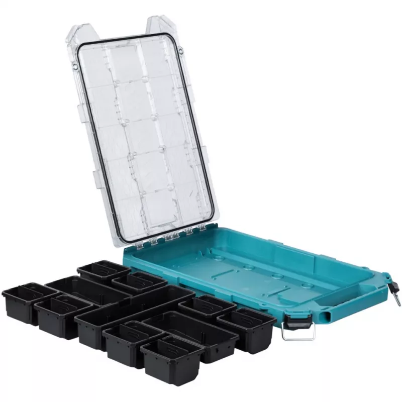 MAKTRAK organizador Flat M, caixa de ferramentas azul/transparente, tampa transparente
