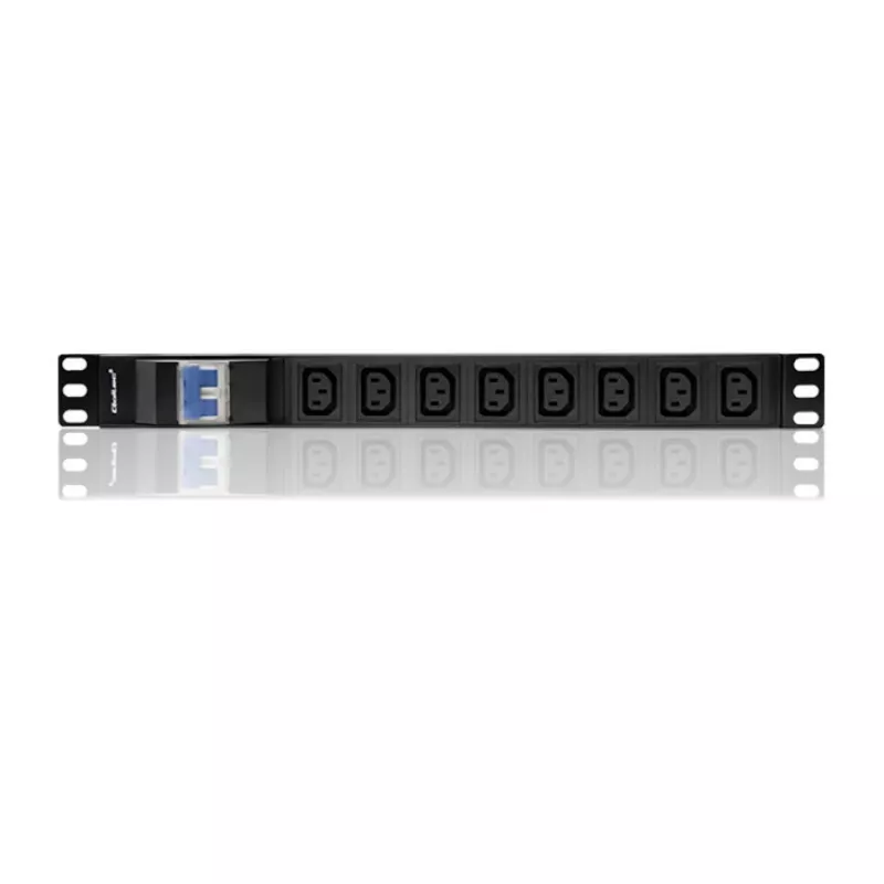 Qoltec 53999 Régua de tomadas PDU para rack de 19 polegadas, 1U, 8x IEC C13, 10 A, com disjuntor, 2 m