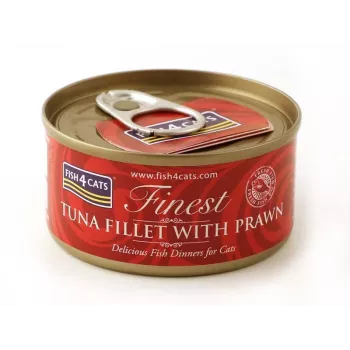 Comida húmida para gatos FISH4DOGS Filete de Atum com Camarão 70 g – comida húmida em lata, 83% humidade, 14% proteína, sem glúten e sem soja