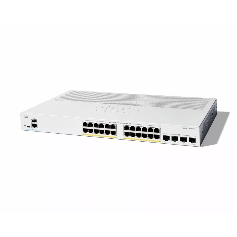 Cisco Catalyst 1300-24P-4G switch gerido, 24 portas GE, PoE, 4x1GE SFP, Limited Lifetime Protection (C1300-24P-4G)