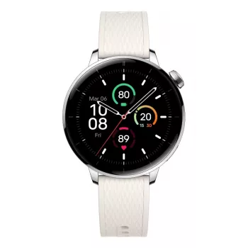 Smartwatch ONEPLUS OnePlus Watch 3 43mm, 1,32 polegadas AMOLED 466×466, titânio/prateado, bracelete de borracha branca, GPS, Wi‑Fi
