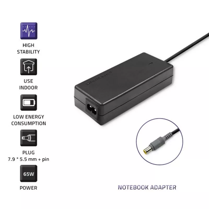 Fonte de alimentação Qoltec para IBM 65W 3,52A 20V 7,9x5,5 + Pin IBM 50013.65W