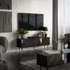 Móvel de TV Cama Meble MOUNTAIN 154x40x55 cm – tampo em aglomerado revestido, preto e dourado