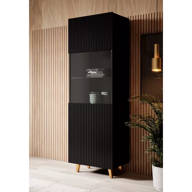 Armário vitrina Cama Meble PAFOS 60x40x182 cm preto mate — armário de parede com base