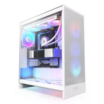 Caixa para PC NZXT H7 Flow RGB Midi Tower branca — vidro temperado, EATX, frente 3×120mm, USB-C