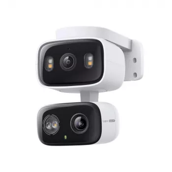 Câmara de segurança IP TP-LINK Tapo C246D — 3MP (2304×1296), 2,8 mm, campo de visão 107,8°, PTZ com lente dupla, IP65, Wi-Fi/Gigabit, microSD até 512 GB