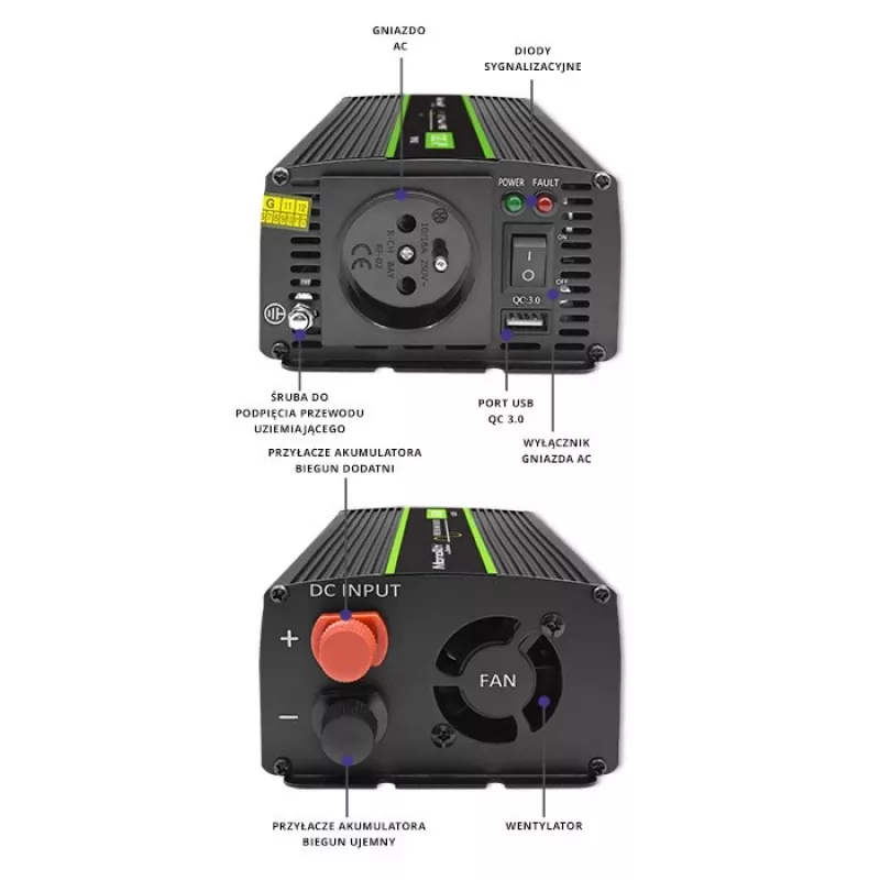 Inversor de automóvel Qoltec Monolith 1200 W preto 24 V
