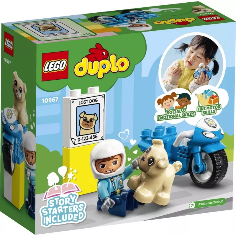 Conjunto de mota de brinquedo LEGO Duplo Polícia 10967 com rodas móveis e figura de polícia