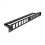 Painel Keystone DELOCK 19 polegadas 24 portas angular com alívio de tensão, 1U, preto, 482,6×125,5×44,2 mm