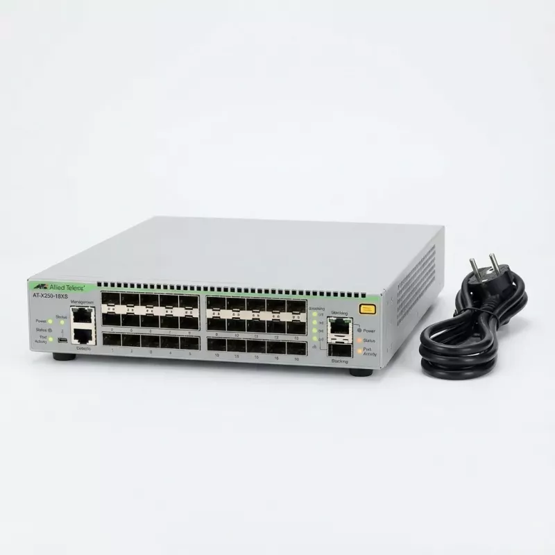 Allied Telesis Este preço serve apenas para fins orçamentais 10 Gigabit Layer 3 Lite Stackable Switch, 18x portas SFP+, cabo de alimentação UE. incl. LLW (AT-X250-18XS-50)