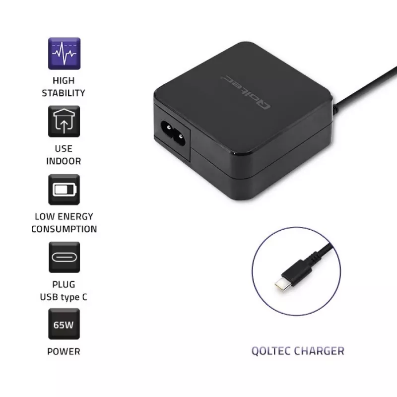 Carregador Qoltec 51027 | 65W | 5-20,3V | 2-3,25A | USB Type-C | PD