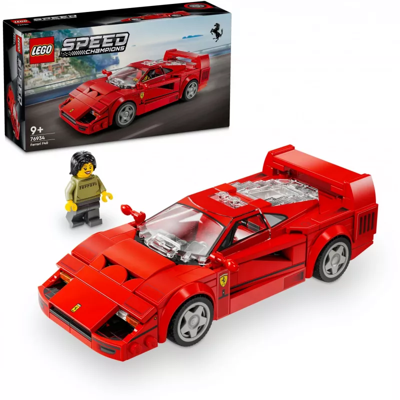 LEGO Speed Champions Ferrari F40 Supercarro – carro de brinquedo de construção para meninos e meninas a partir dos 9 anos com minifigura de condutor, decoração de quarto de criança