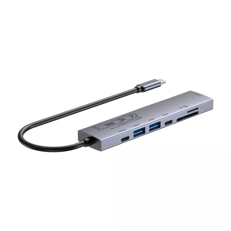Hub USB-C Unitek H1124AGY01 com 100W PD, HDMI 2.0, 2x USB‑A, 2x USB‑C, leitor de cartões SD/microSD — alumínio