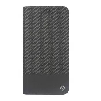 Capa tipo livro Tellur para iPhone XS Max – acabamento em carbono preto, estilo carteira folio