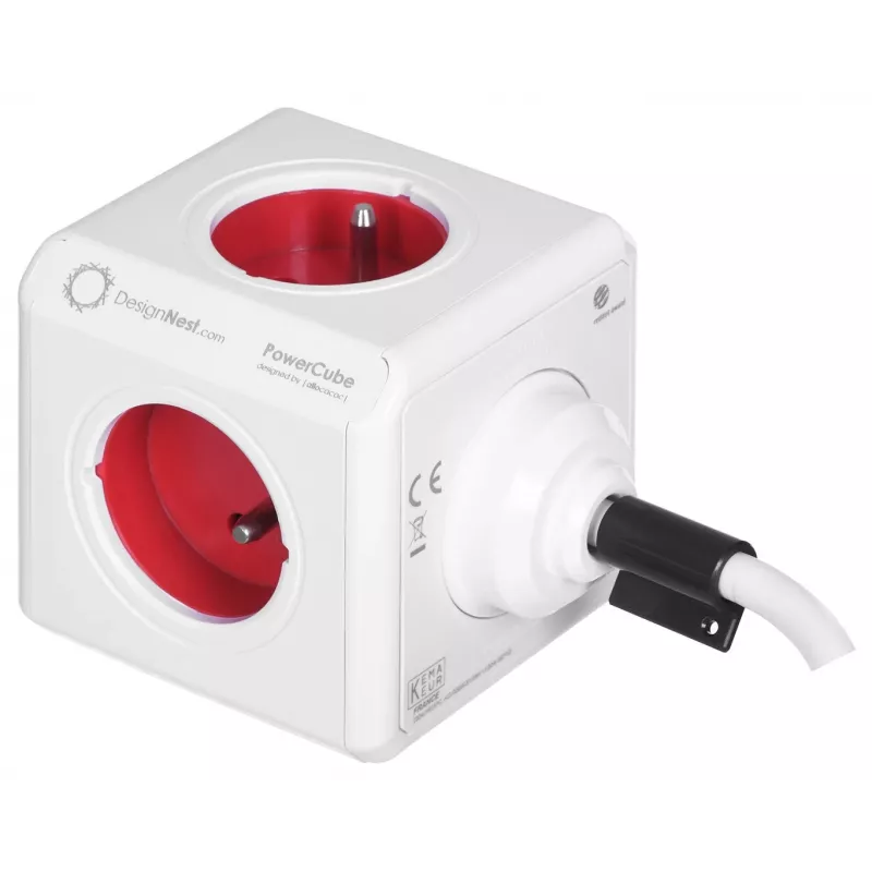 Allocacoc 2304/FREXPC régua de tomadas 3 m 5 tomadas AC interior vermelho, branco