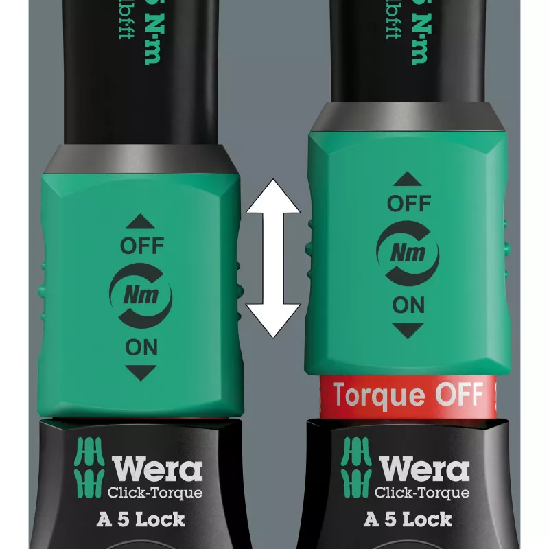 Chave Dinamométrica com Catraca Reversível Click-Torque Lock A 5 preto/verde, Saída 1/4, 2,5 a 25 Nm