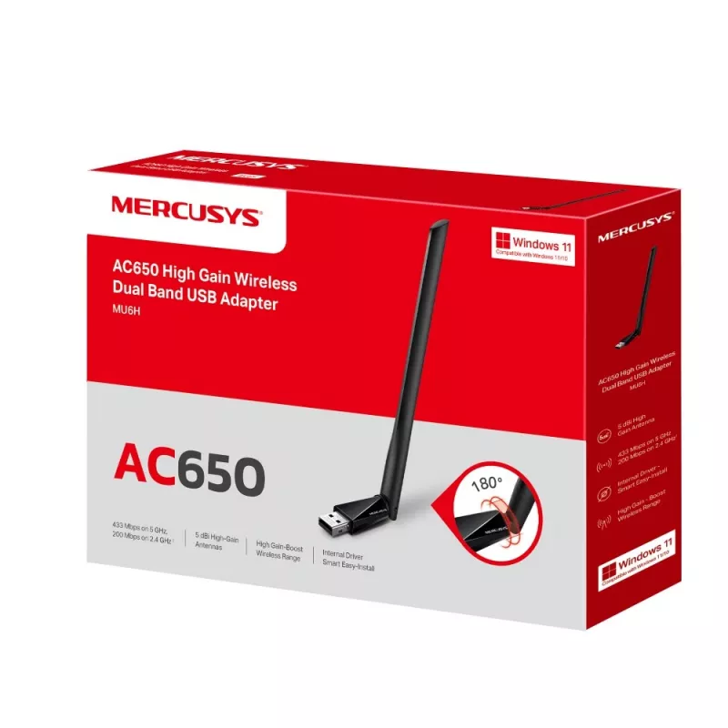 Adaptador USB wireless dual band de alto ganho Mercusys AC650