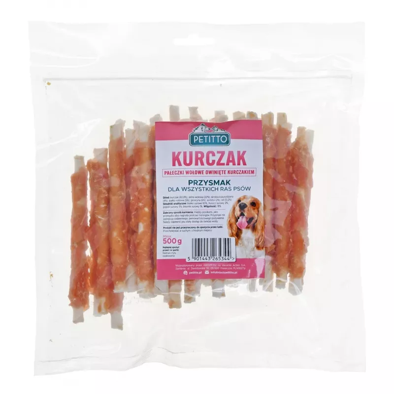 PETITTO Palitos embrulhados em frango snack para cães, 500 g