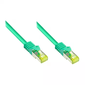 Cabo de rede RJ45 com cabo bruto Cat.7 e proteção anti-dobras (RNS®), S/FTP, PiMF, isento de halogéneos, 600 MHz, OFC, verde, 1 m, Good Connections® (8070R-010G)