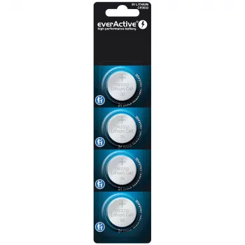 Pilha de lítio em botão everActive CR3032, 3V, 580 mAh, célula de botão, pack de 4