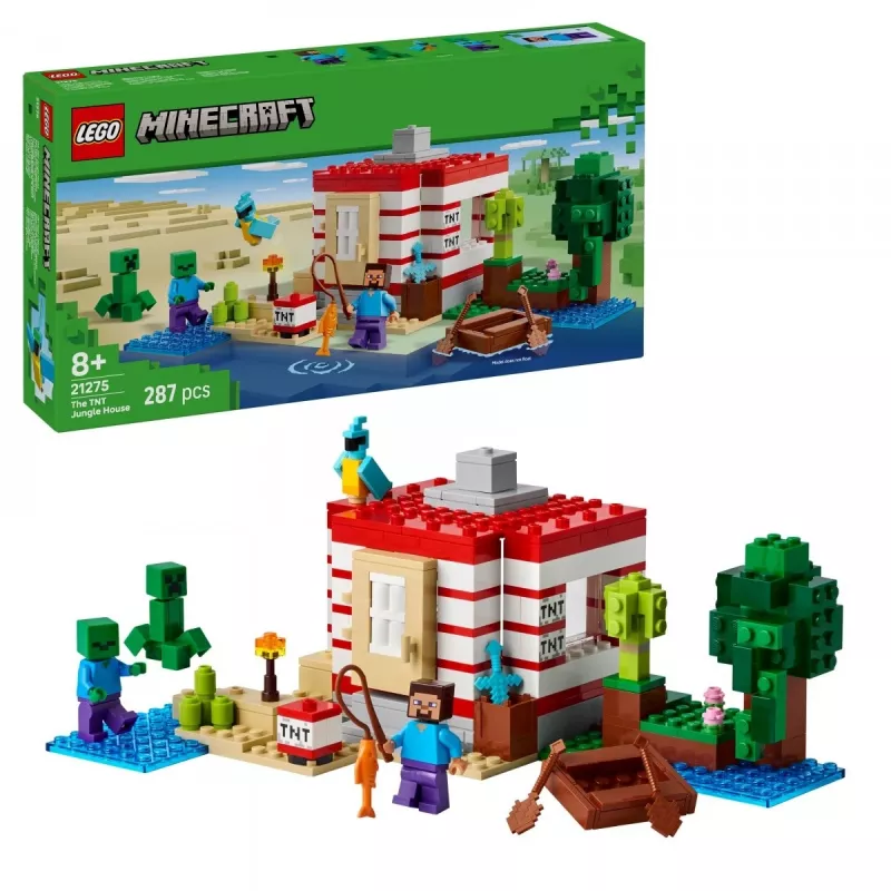 LEGO Minecraft conjunto 21275 casa na selva TNT brinquedo de construção, 287 peças, 2 minifiguras, a partir de 8 anos