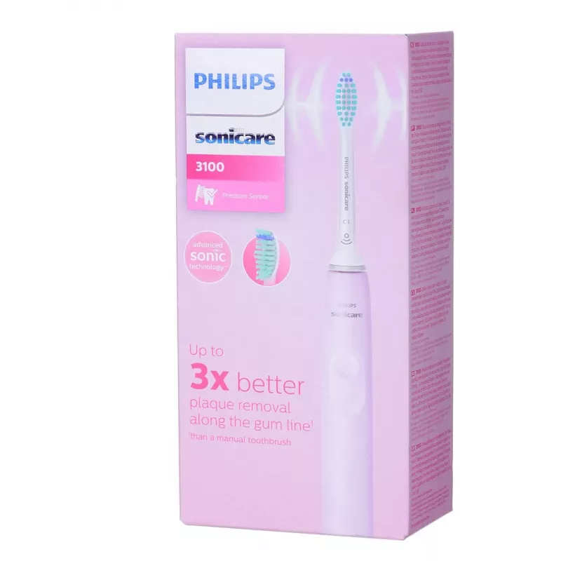 Escova de dentes elétrica sónica Philips 3100 series HX3671/11 com sensor de pressão, bateria de iões de lítio integrada, 1 cabeça de escova, branco/rosa