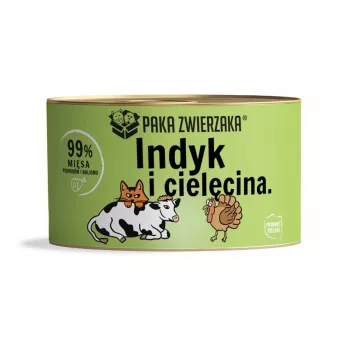 Alimento húmido para gatos PAKA ZWIERZAKA peru com vitela 200 g, sem cereais, sem açúcar, gatos adultos