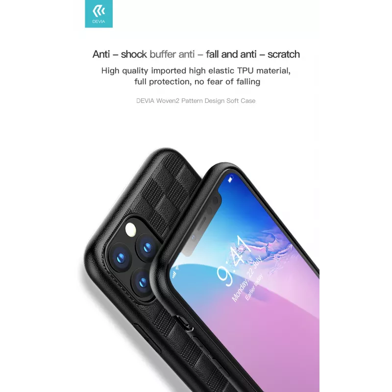 Capa protetora Devia Woven2 para iPhone 11 Pro Max, textura tecida, preto