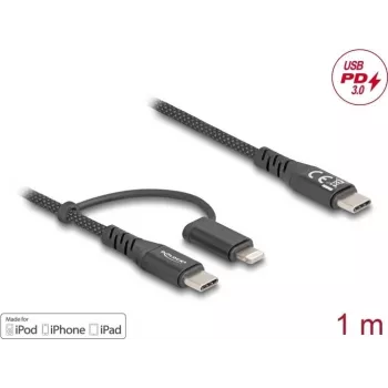 Cabo USB DeLOCK USB 2.0 1 m USB-C USB-C/Lightning preto
