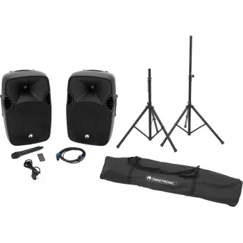 Conjunto de altifalantes ativos Omnitronic XFM-212AP com tripé MOVE MK2, par