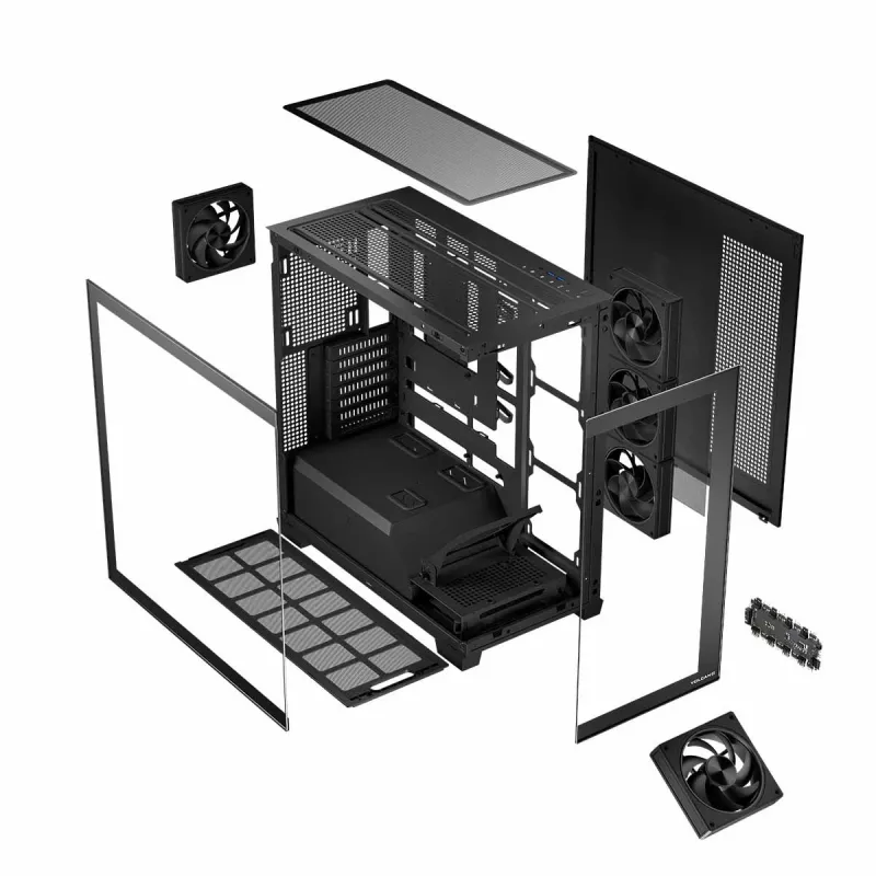 Caixa de PC MODECOM Volcano Stellar 5F ATX Midi Tower, vidro temperado, 5 ventoinhas pré-instaladas, USB‑C, suporta microATX/ATX, GPU máx. 420 mm, altura do cooler da CPU 175 mm