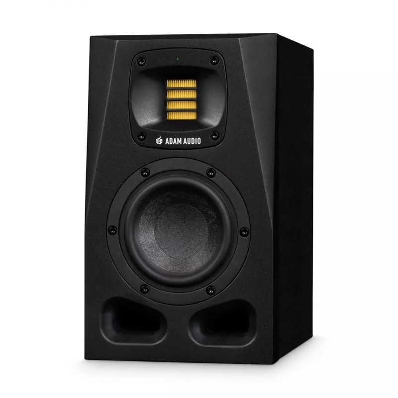 Monitores de estúdio ADAM AUDIO A4V preto, 2 vias, 90 W RMS, woofer de 4 polegadas, ecrã LED, montável em rack