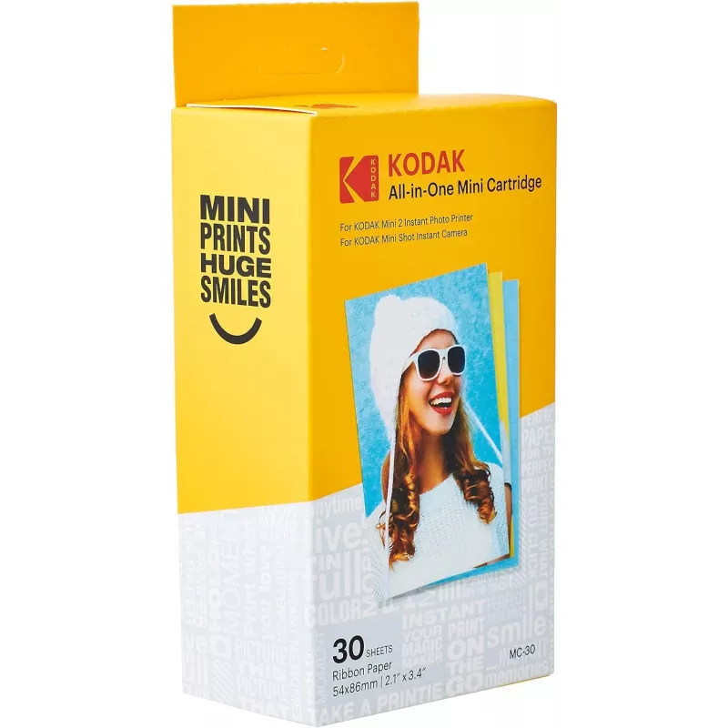 Cartucho mini tudo-em-um 30 folhas, Kodak MC-30 — cartucho de papel fotográfico para impressora instantânea, capacidade 30 folhas