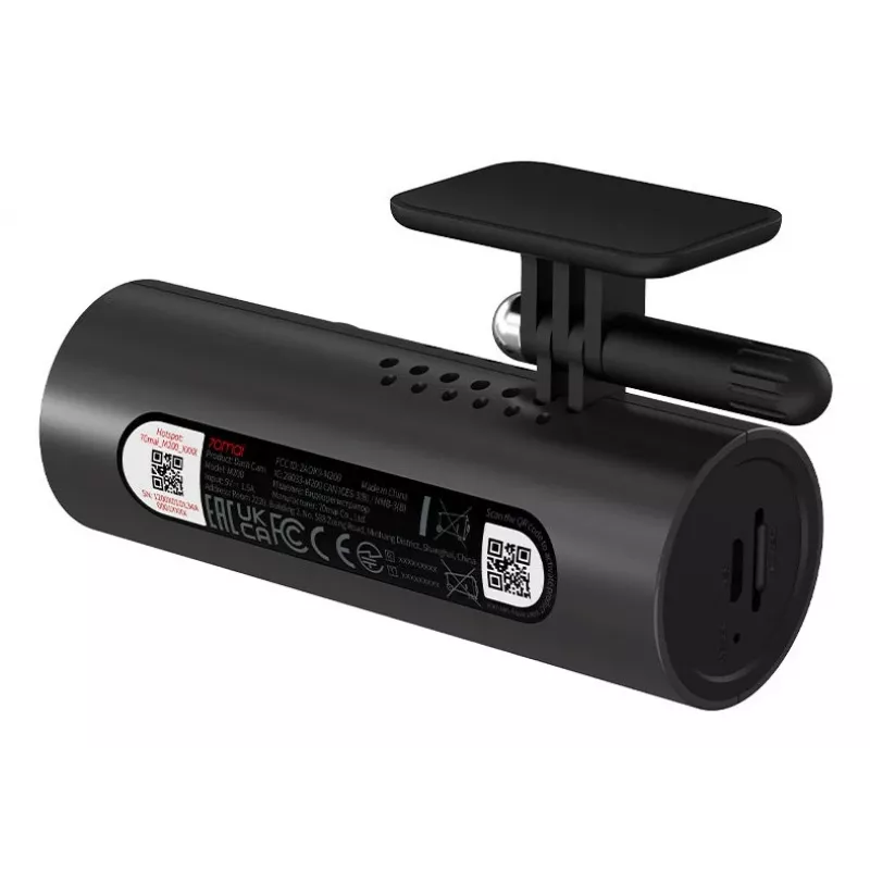 Dashcam 70mai M200, 1080p Full HD 1920×1080, H.265, 60 fps, bateria 300 mAh, Wi-Fi, microSD até 128 GB, abertura f/1.8, preto